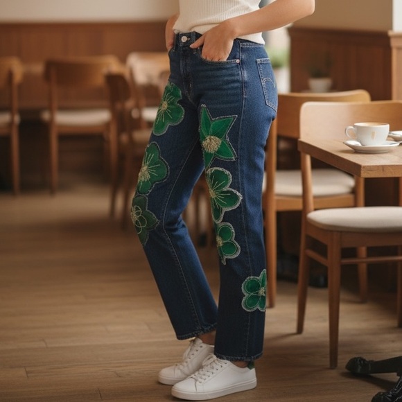 Free People Rialto Jean Project Embroidered Jeans size 24 fits up to size 25 - Picture 2 of 7